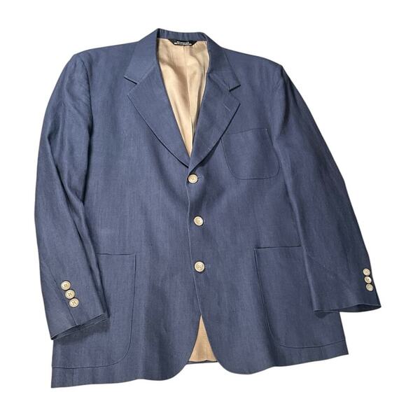 Ellis Sport Coat Blazer Light Blue Made in USA Size 43 R 100% Linen Work Wear - Picture 4 of 14